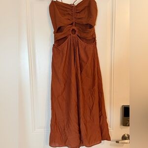 Lush Rust Orange Open Back Draped Halter Top - Size M